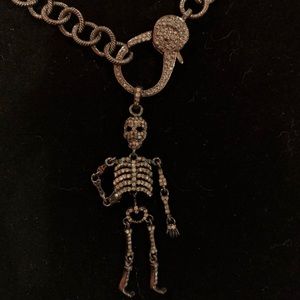 Custom pave diamond dangling skull necklace
